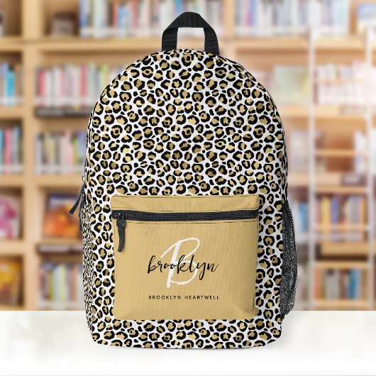 Gold Leopard Print Monogram Naam Terug naar school Bedrukte Rugzak