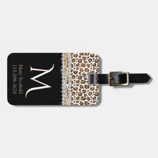 Gold Leopard Print Monogramed Bagagelabel (Voorkant horizontaal)