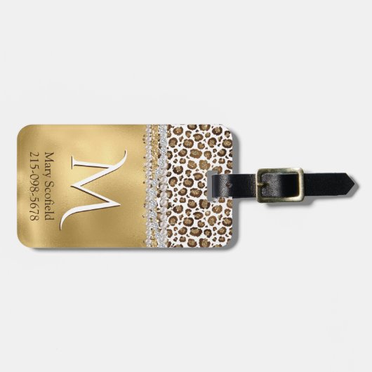 Gold Leopard Print Monogramed Bagagelabel (Voorkant horizontaal)