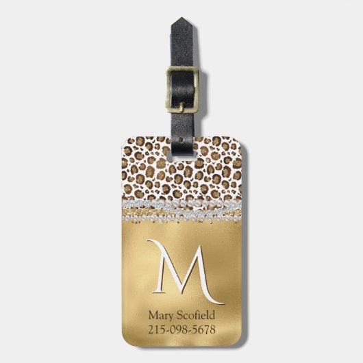 Gold Leopard Print Monogramed Bagagelabel (Voorkant verticaal)