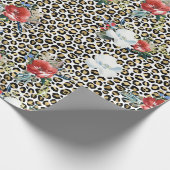 Gold Leopard Print Red White Floral Cadeaupapier (Hoek)