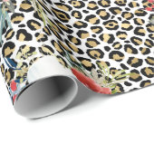 Gold Leopard Print Red White Floral Cadeaupapier (Rol Hoek)