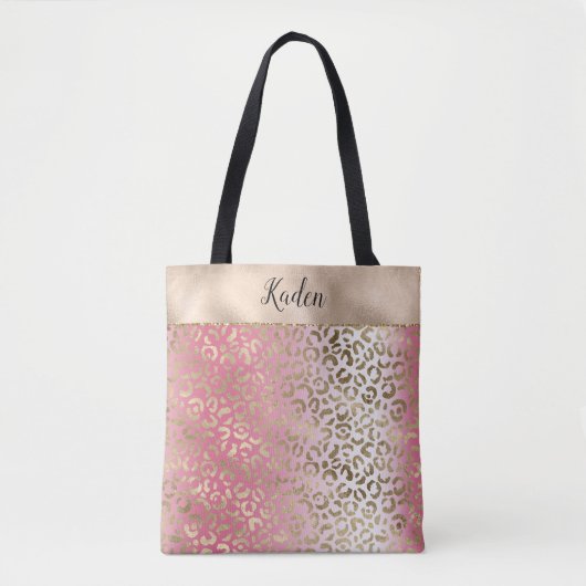 Gold Leopard print roze witte ombre Tote Bag (Voorkant)