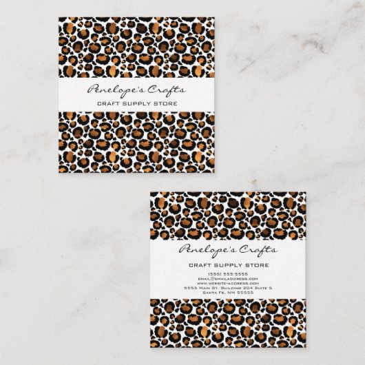 Gold Leopard Print Square Visitekaartje (Voorkant / Achterkant)
