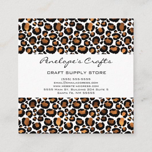 Gold Leopard Print Square Visitekaartje (Achterkant)