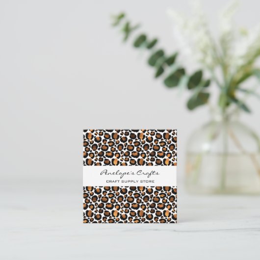 Gold Leopard Print Square Visitekaartje (Staand voorkant)