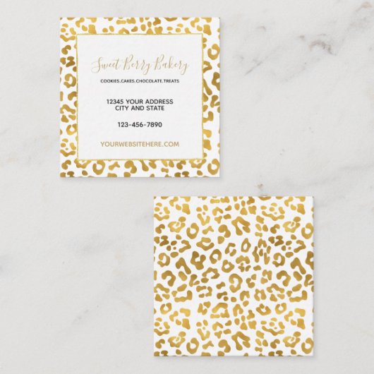 Gold Leopard-printer Vierkante Visitekaartje (Voorkant / Achterkant)
