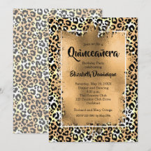 Gold Leopard Quinceañera Birthday Party Invitation