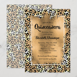 Gold Leopard Quinceañera Birthday Party Invitation