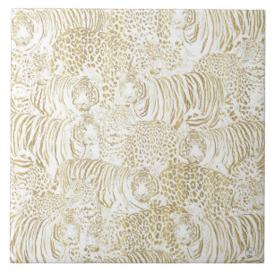 Gold Leopard Tiger Animals Pattern Tegeltje