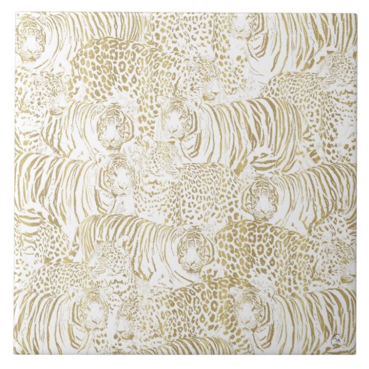 Gold Leopard Tiger Animals Pattern Tegeltje (Voorkant)