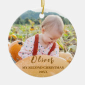 Gold Let It Snow Baby's Tweede Kerstfoto Keramisch Ornament (Voorkant)