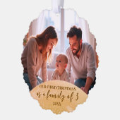 Gold Let It Snow Foto 1e kerstfamilie van 3 Ornament Kaart (Links)