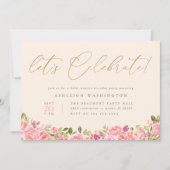 Gold Let's Celebrate Floral Surprise Birthday Kaart (Voorkant)