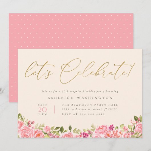 Gold Let's Celebrate Floral Surprise Birthday Kaart (Voorkant / Achterkant)