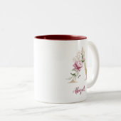 Gold Letter A, Monogram A, Roze Floral geeft haar Tweekleurige Koffiemok (Voorkant rechts)