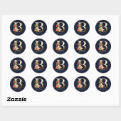 Gold Letter B Elegant Navy Floral Monogram Ronde Sticker (Vel)