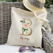 Gold Letter B en Blush Floral op maat Tote Bag