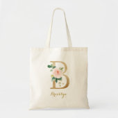Gold Letter B en Blush Floral op maat Tote Bag (Voorkant)