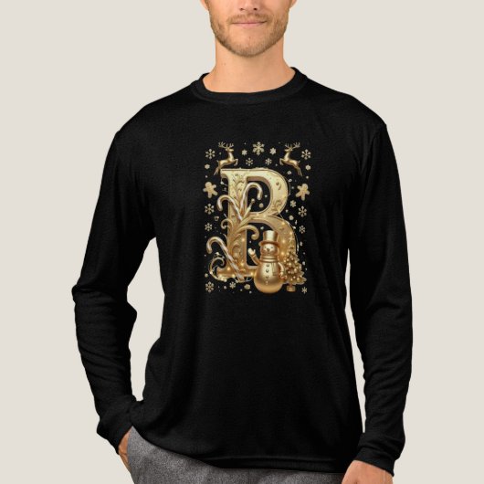 Gold Letter B Luxury Snowman Tri-blend Long Sleeve Shirt (Voorkant volledig)