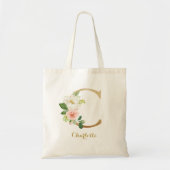 Gold Letter C en Blush Floral op maat Tote Bag (Voorkant)