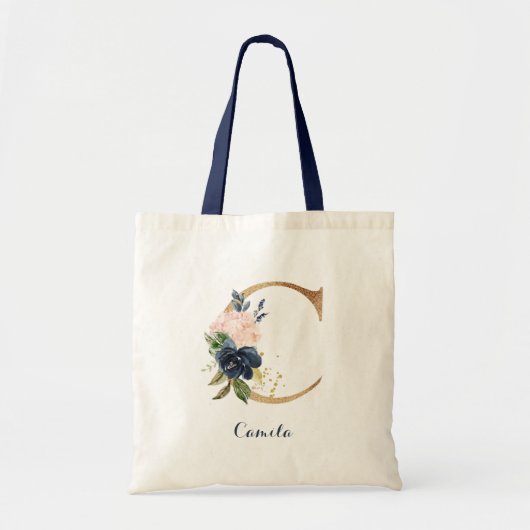 Gold Letter C en Blush Floral op maat Tote Bag (Voorkant)