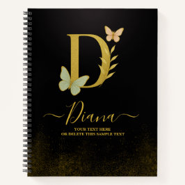 Gold Letter D Butterfly Notitieboek Hoesje