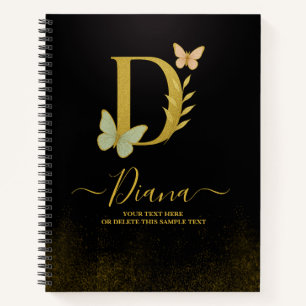 Gold Letter D Butterfly Notitieboek Hoesje