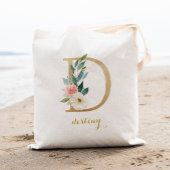 Gold Letter D en Blush Floral op maat Tote Bag