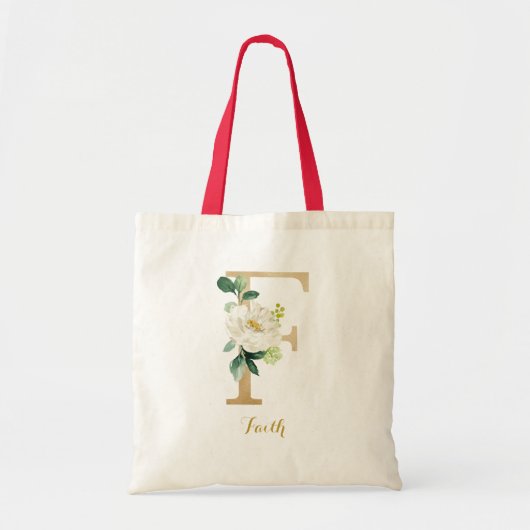 Gold Letter F en Blush Floral op maat Tote Bag (Voorkant)
