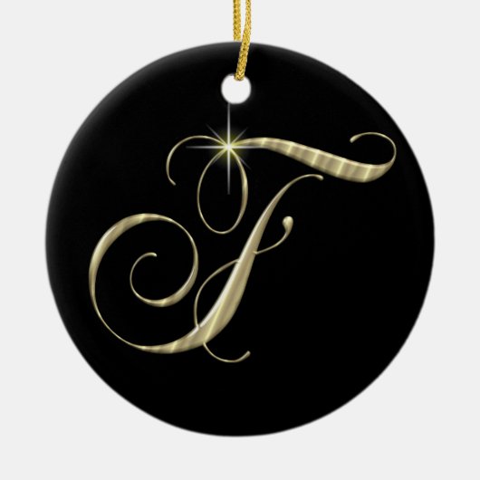 Gold Letter F Monogram Initiaal Ornament (Voorkant)
