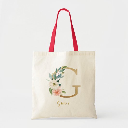 Gold Letter G en Blush Floral op maat Tote Bag (Voorkant)