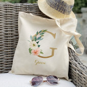 Gold Letter G en Blush Floral op maat Tote Bag