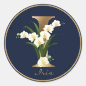Gold Letter I Elegant Navy Floral Monogram Ronde Sticker (Voorkant)