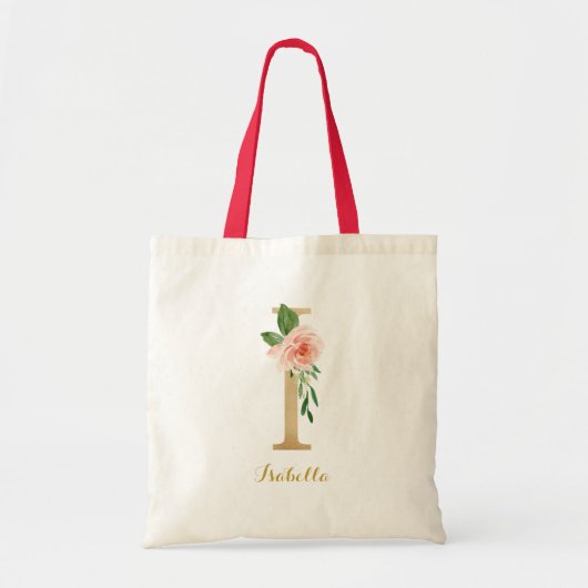 Gold Letter I en Blush Floral op maat Tote Bag (Voorkant)