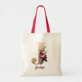 Gold Letter J en Blush Floral - Aangepast onderwer Tote Bag
