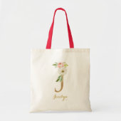 Gold Letter J en Blush Floral op maat Tote Bag (Voorkant)