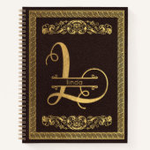 Gold Letter L & Name op bruin leder Monogramed Notitieboek (Voorkant)