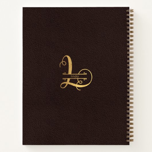 Gold Letter L & Name op bruin leder Monogramed Notitieboek (Achterkant)