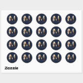 Gold Letter M Elegant Navy Blue Floral Monogram Ronde Sticker (Vel)
