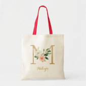 Gold Letter M en Blush Floral op maat Tote Bag (Voorkant)