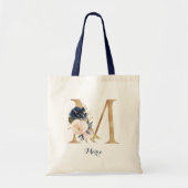 Gold Letter M en Blush Floral op maat Tote Bag (Voorkant)