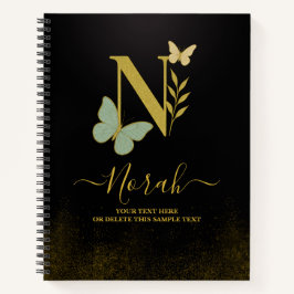 Gold Letter N Butterfly Notitieboek Hoesje