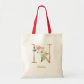 Gold Letter N en Blush Floral op maat Tote Bag (Voorkant)