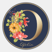 Gold Letter of Elegant Floral Monogram Ronde Sticker (Voorkant)