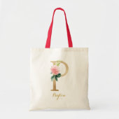 Gold Letter P en Blush Floral op maat Tote Bag (Voorkant)