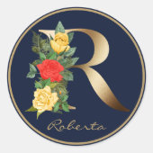 Gold Letter R Elegant Floral Monogram Ronde Sticker (Voorkant)