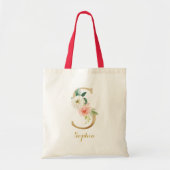 Gold Letter S en Blush Floral op maat Tote Bag (Voorkant)
