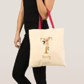 Gold Letter T en Blush Floral op maat Tote Bag (Voorkant (product))