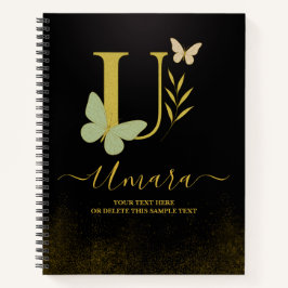 Gold Letter U Butterfly Notitieboek Hoesje